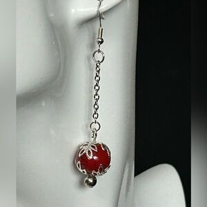 Boho Red Filigree Bead Chain Dangle Earrings